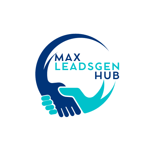 Logo for maxleadsgenhub.com two hands shaking and website name in between